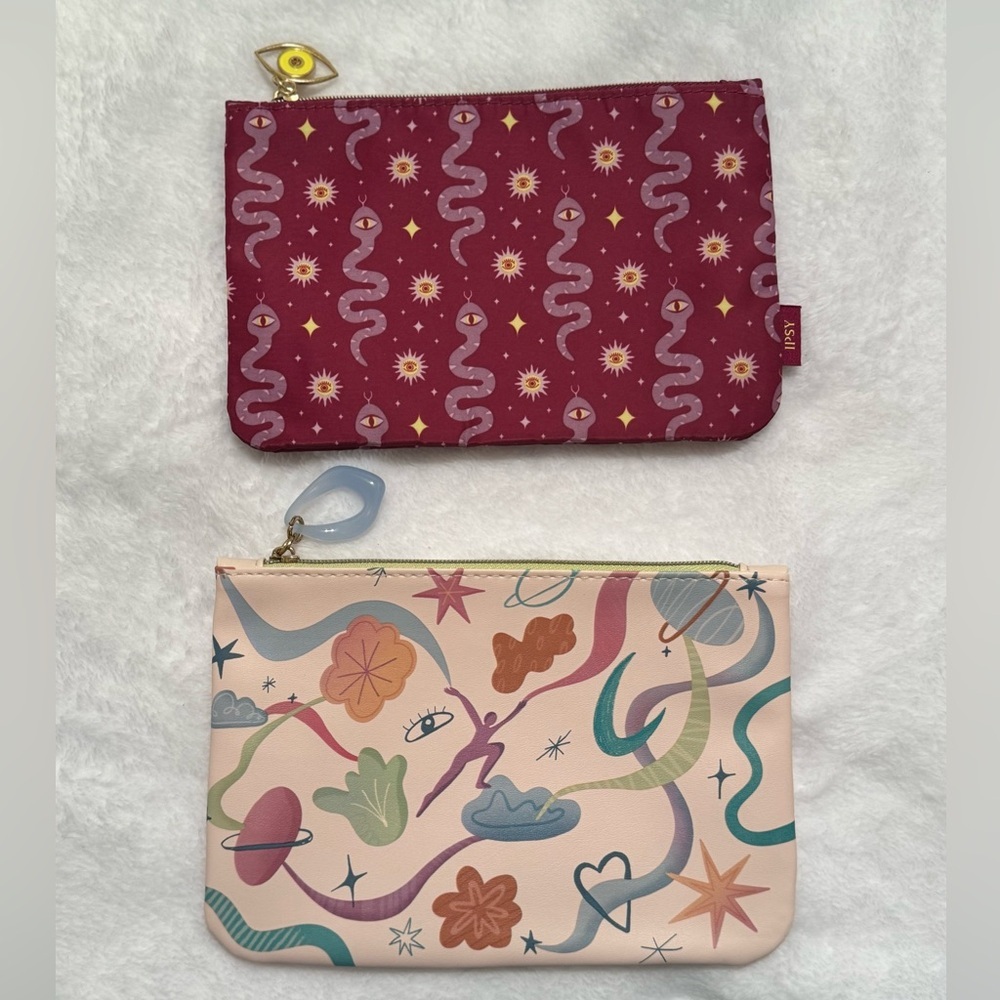 Set of 2 Colorful Patterned Cosmetic Makeup Bags